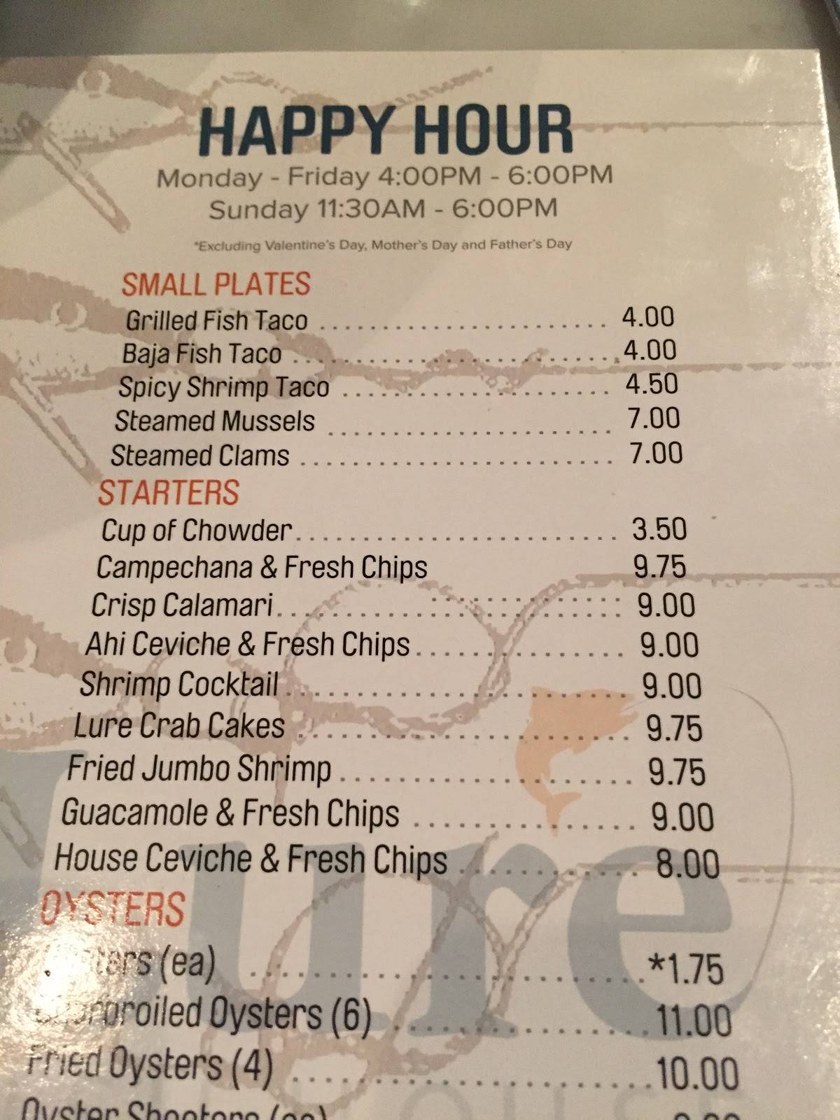 Menu at Lure Fish House pub & bar, Westlake Village