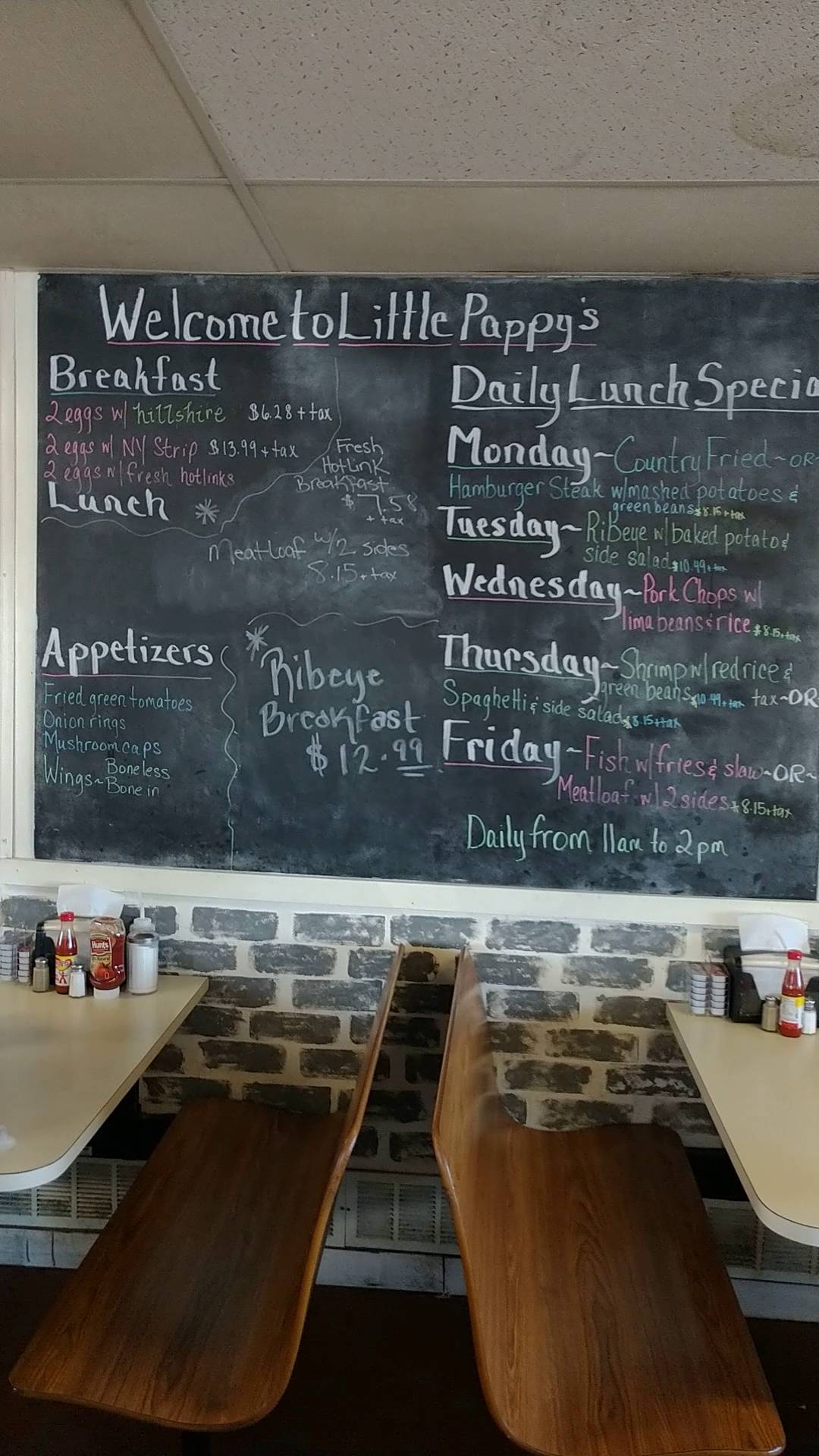 Menu at Pappy's Jr restaurant, Moncks Corner