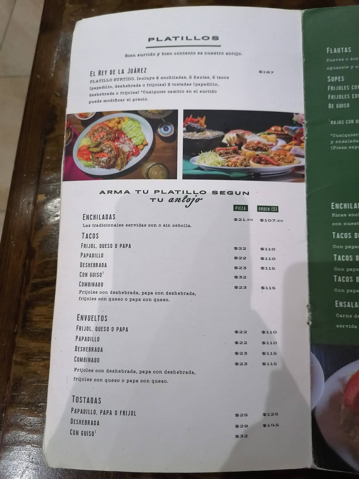 Carta del restaurante Taquería Juárez Sucursal Linda Vista, Guadalupe, Av. Miguel Alemán 210S