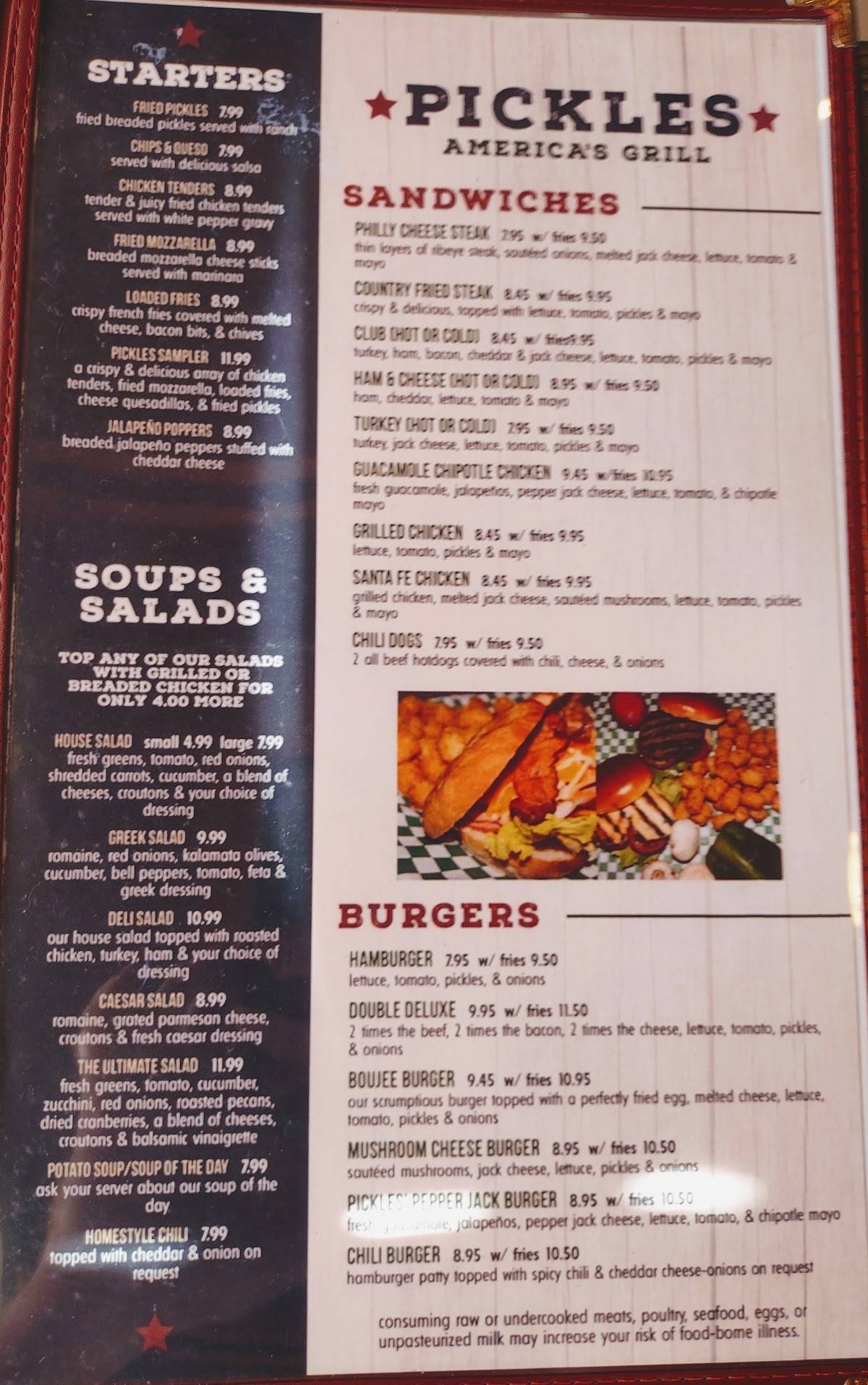 Menu at Pickles America's Grill restaurant, Moore, N Moore Ave