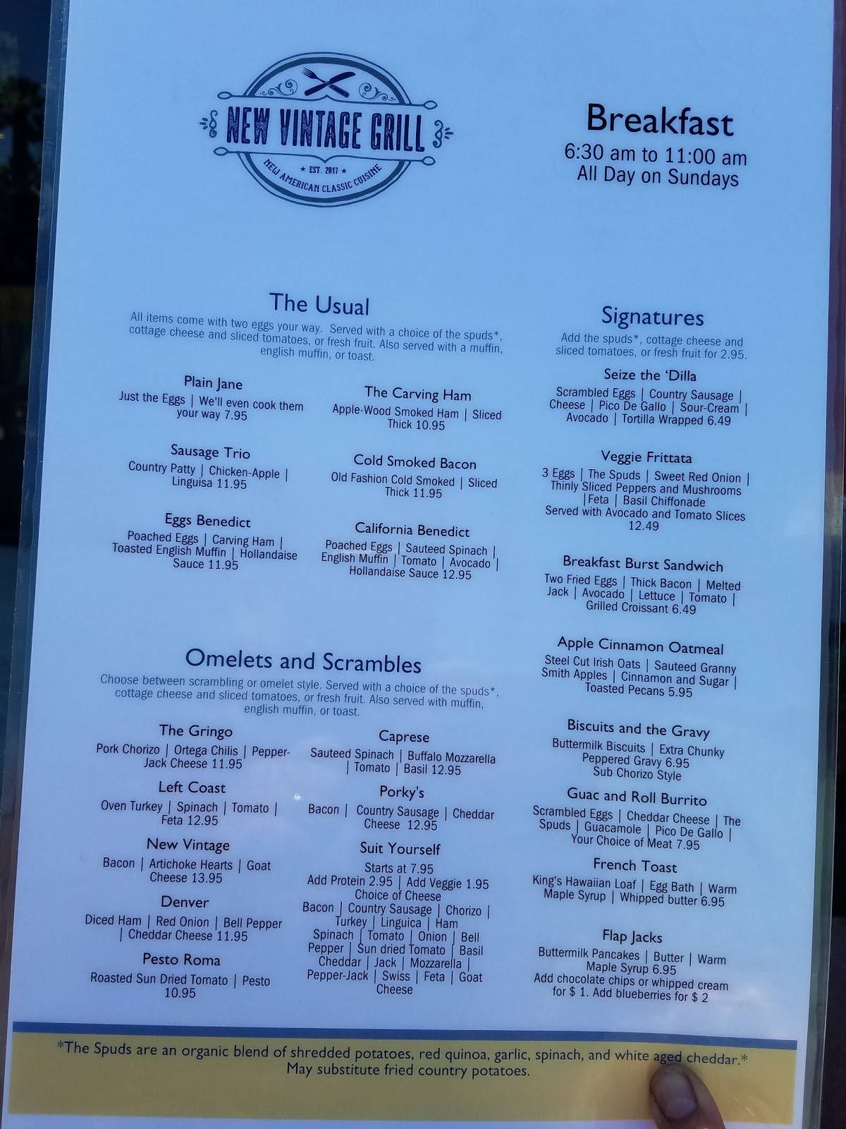 Menu at New Vintage Grill Hageman pizzeria, Bakersfield