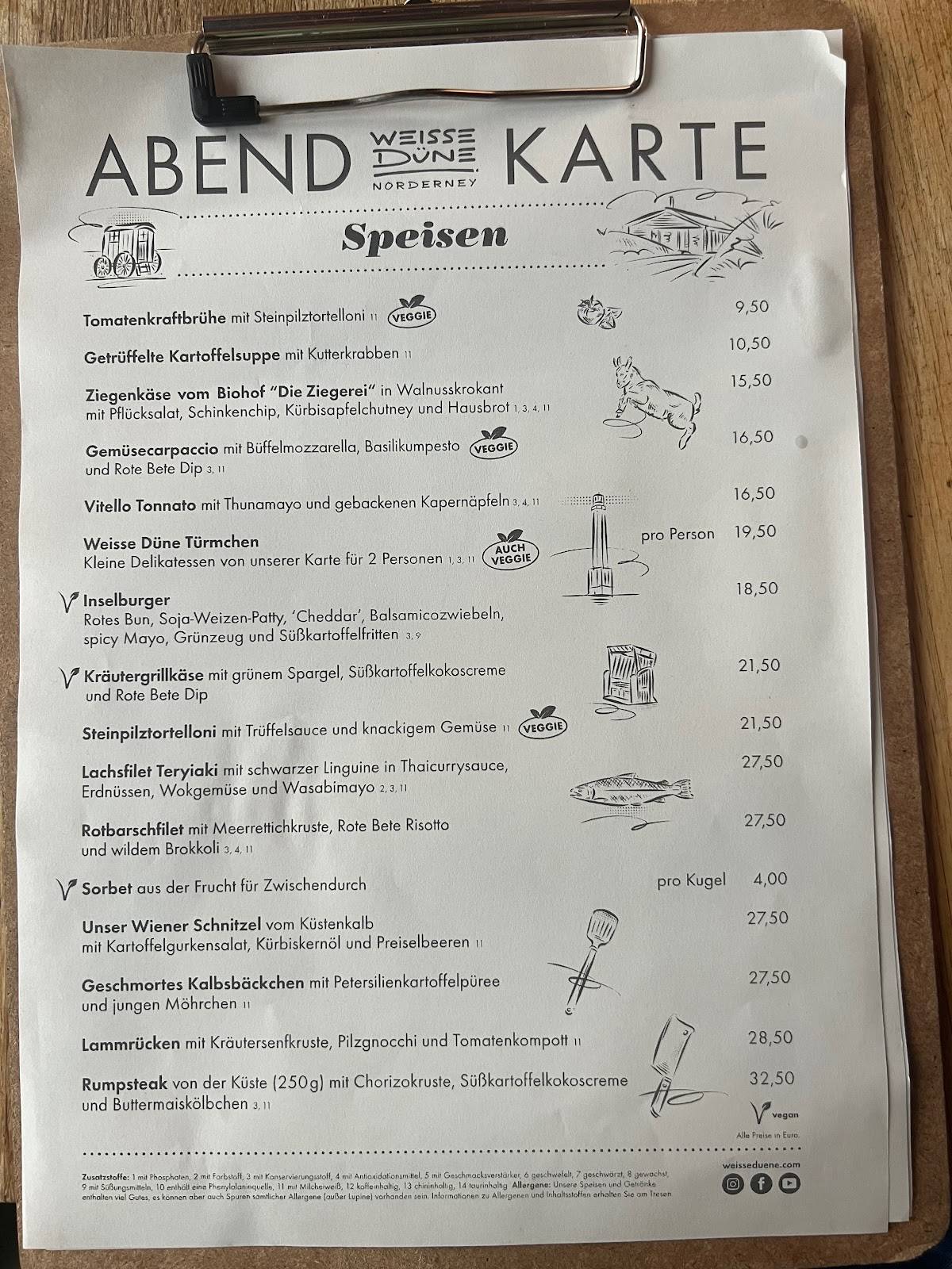 Speisekarte Von Weisse D Ne Cafe Norderney