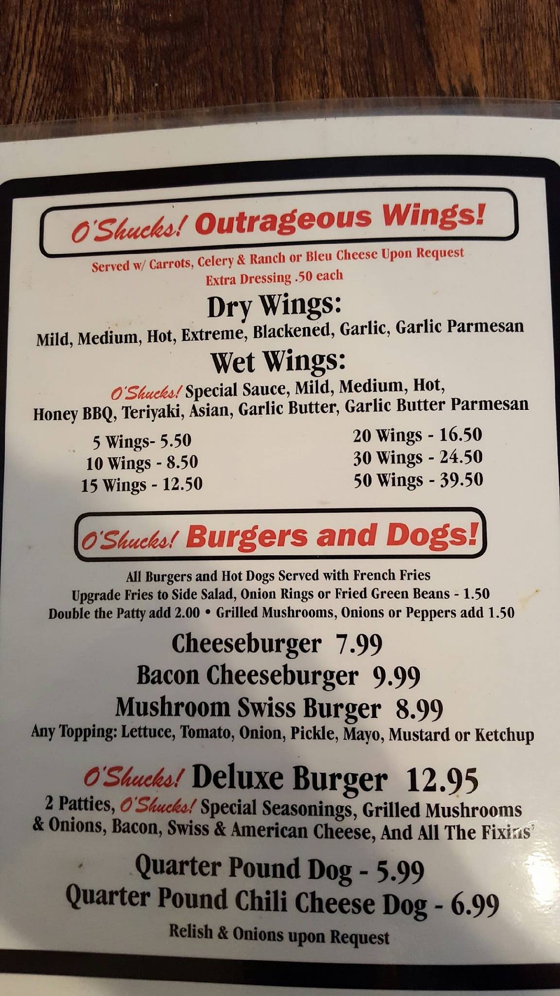 Menu at O'Shucks Oyster Bar & Grill, Wildwood