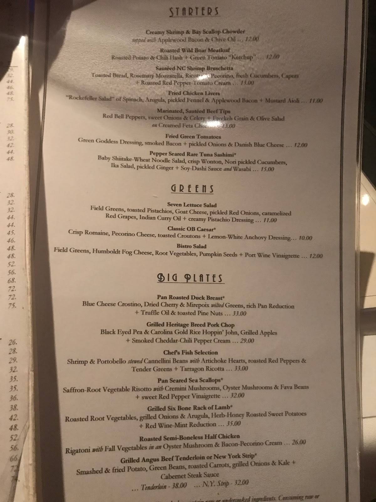 Menu at Ocean Boulevard Bistro and Martini Bar, Kitty Hawk