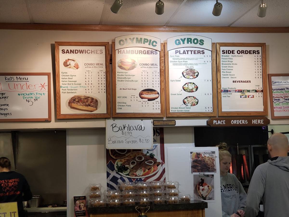 Menu at Olympic Gyros restaurant, Davenport