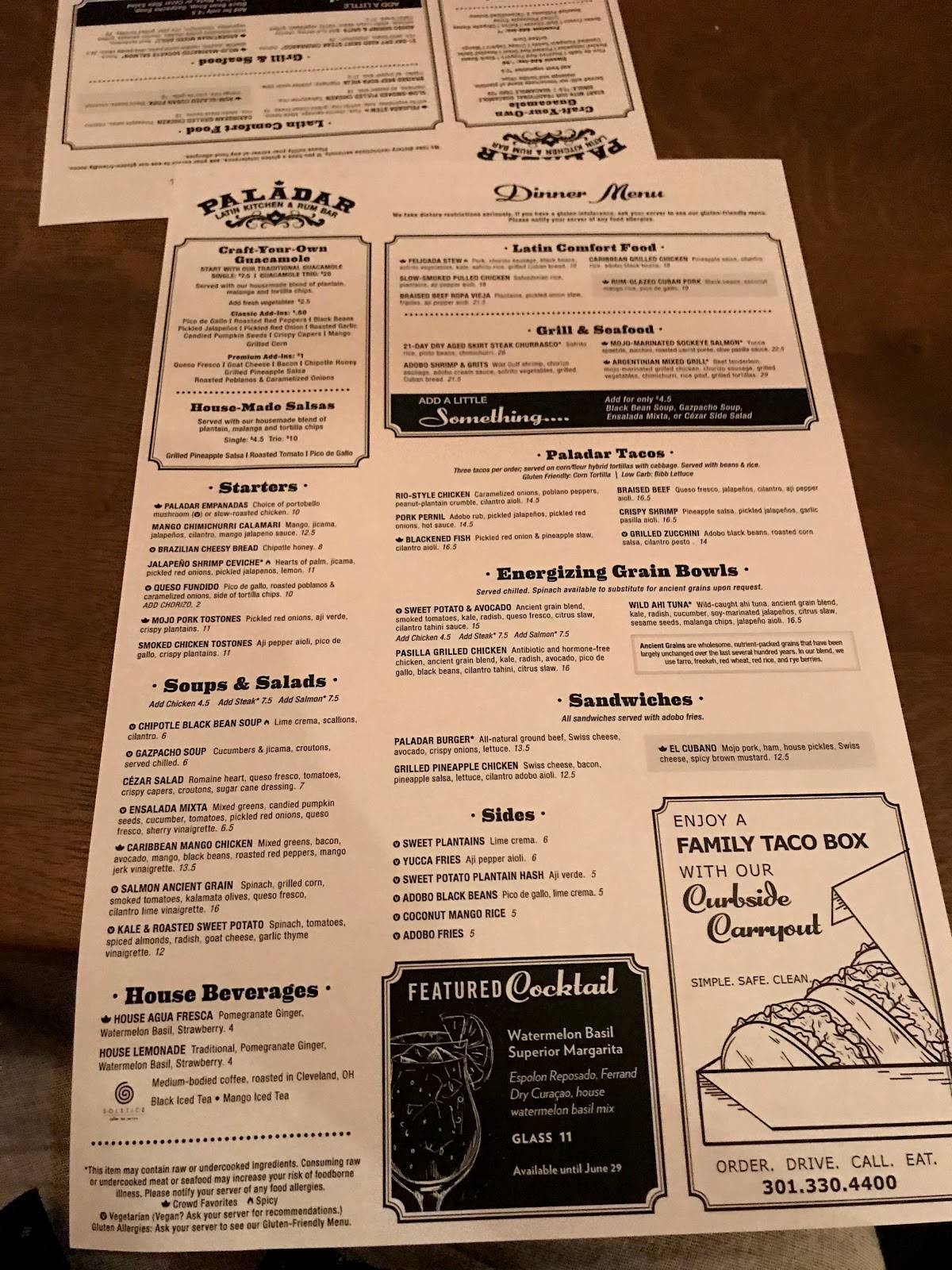 Menu at Paladar Latin Kitchen Gaithersburg pub & bar, Gaithersburg