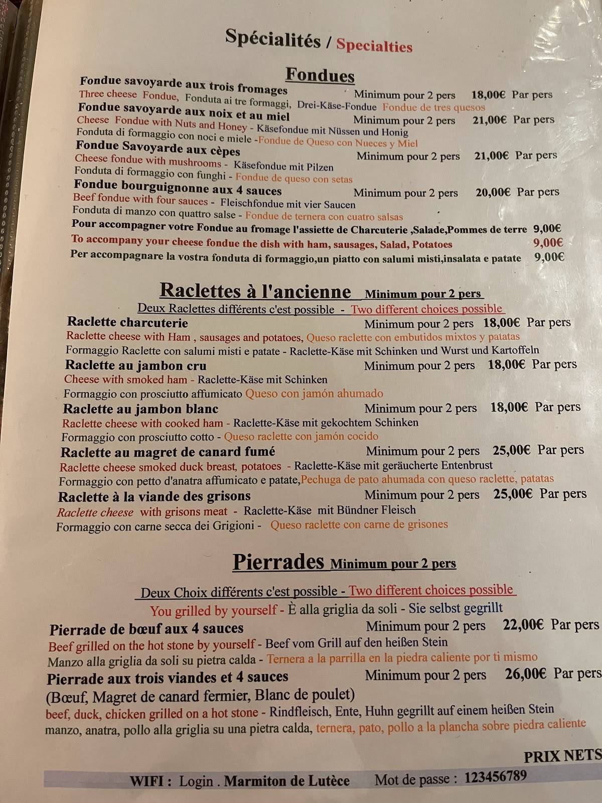 Menu at Le Marmiton de Lutèce restaurant, Paris, 6 Rue Saint-Séverin