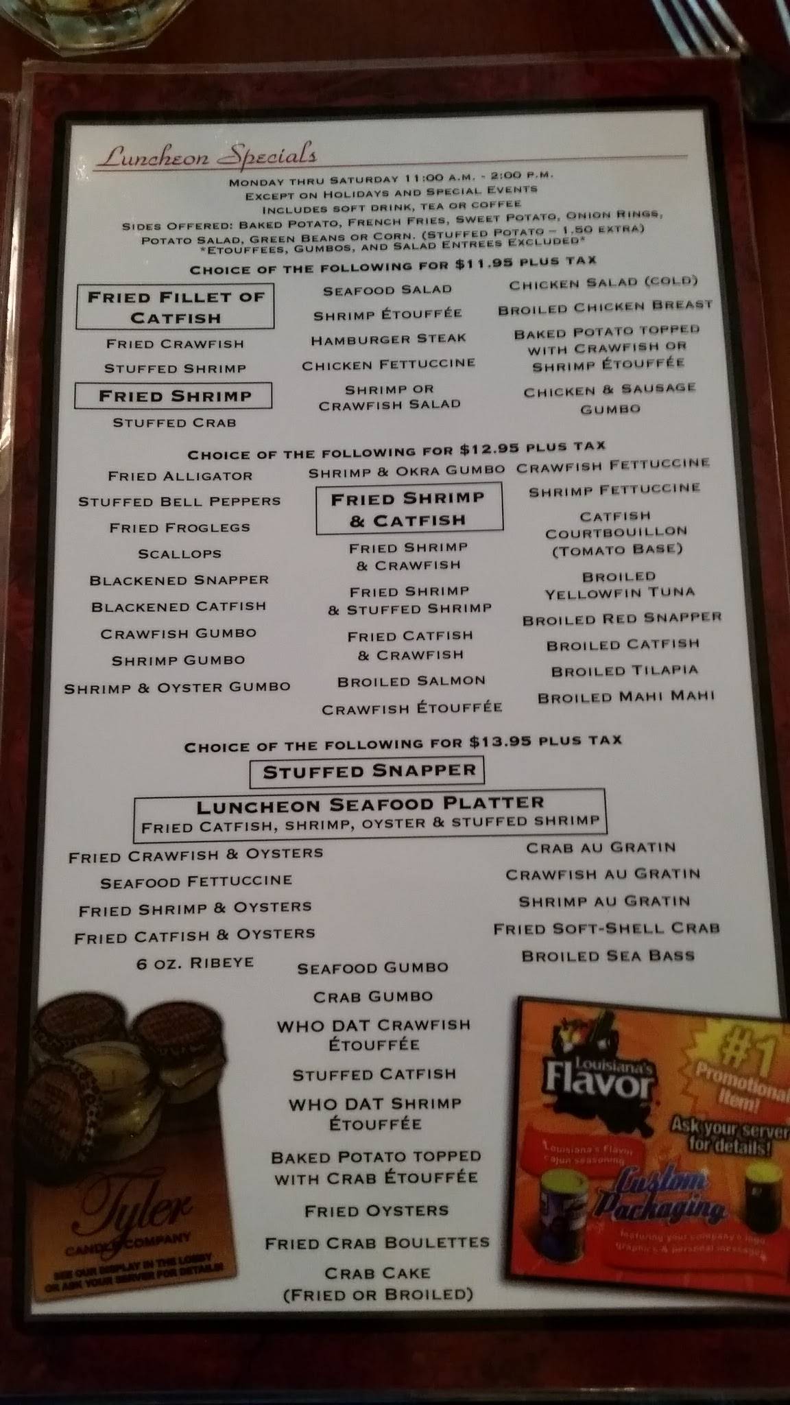 Menu at Pat's of Henderson steakhouse, Lake Charles