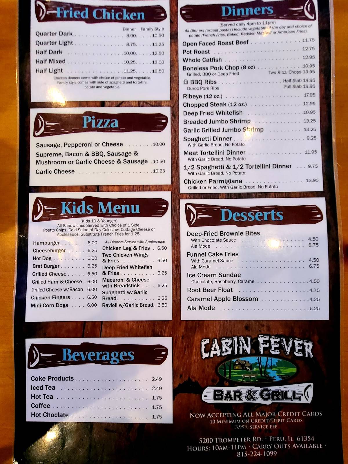 Menu at Cabin Fever Bar & Grill, Peru