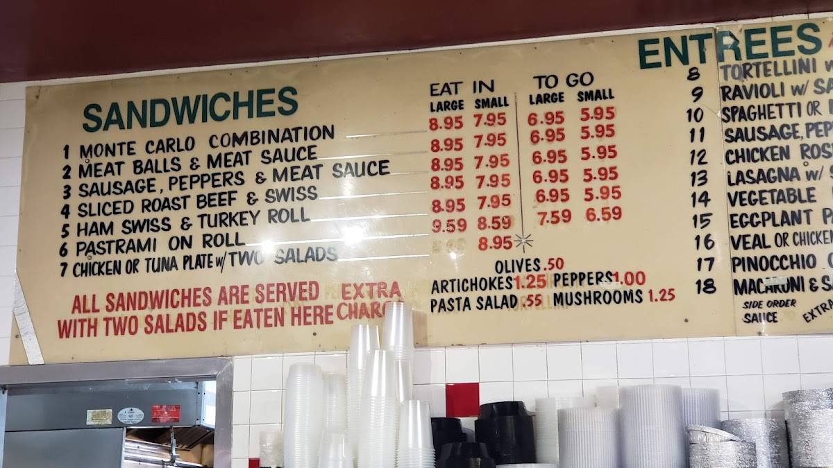 Menu at Pinocchio Restaurant, Burbank