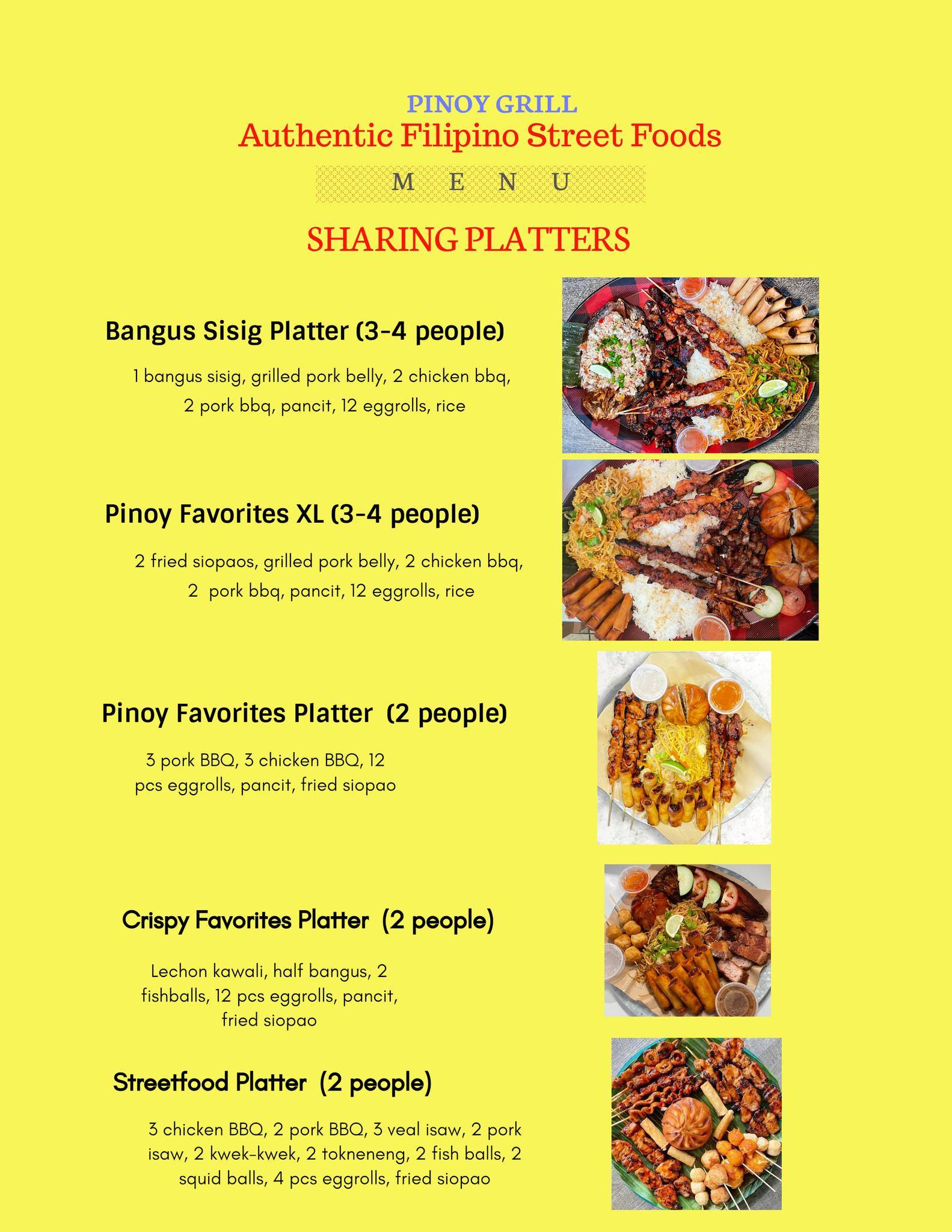 Menu at Pinoy Grill Authentic Filipino Street Foods restaurant