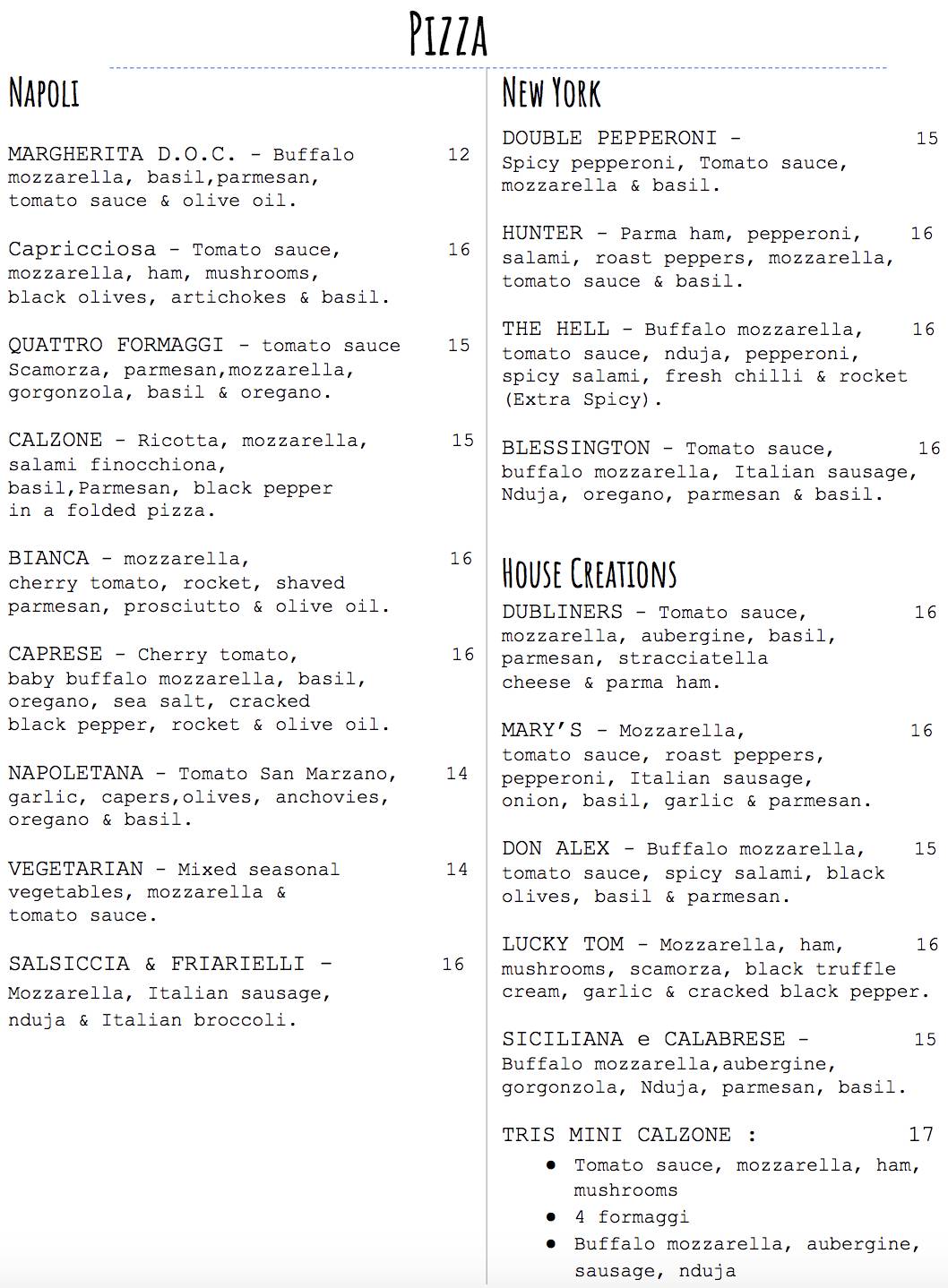 Menu at Wood Fire Cafe, Dublin