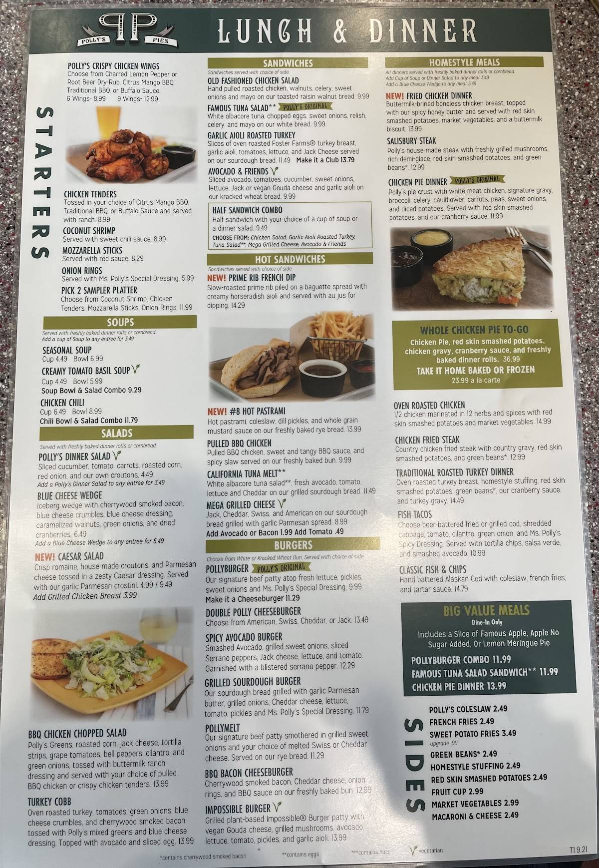 Menu at Polly's Pies Restaurant & Bakery, Laguna Hills