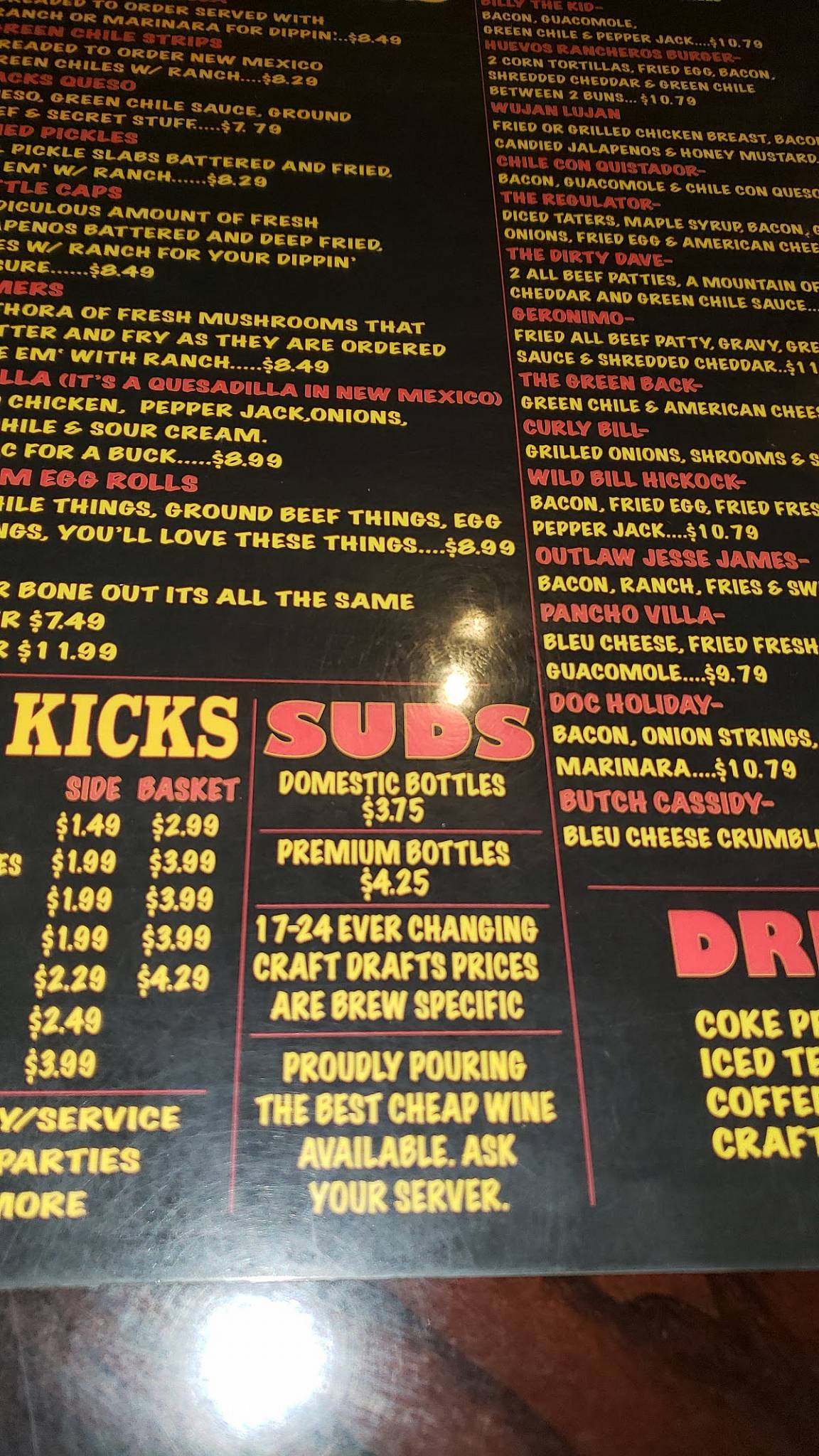 Menu at Anaheim Jacks pub & bar, Ruidoso