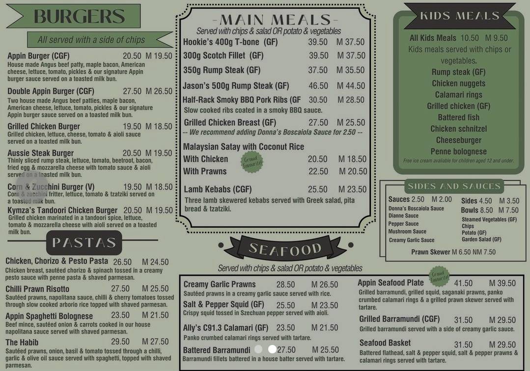 Menu at Appin Hotel pub & bar, Appin