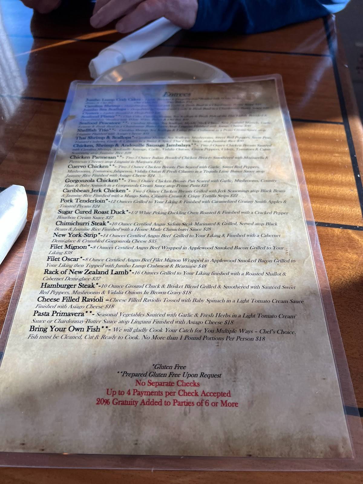 Menu at Dinky's Waterfront Restaurant, Hatteras