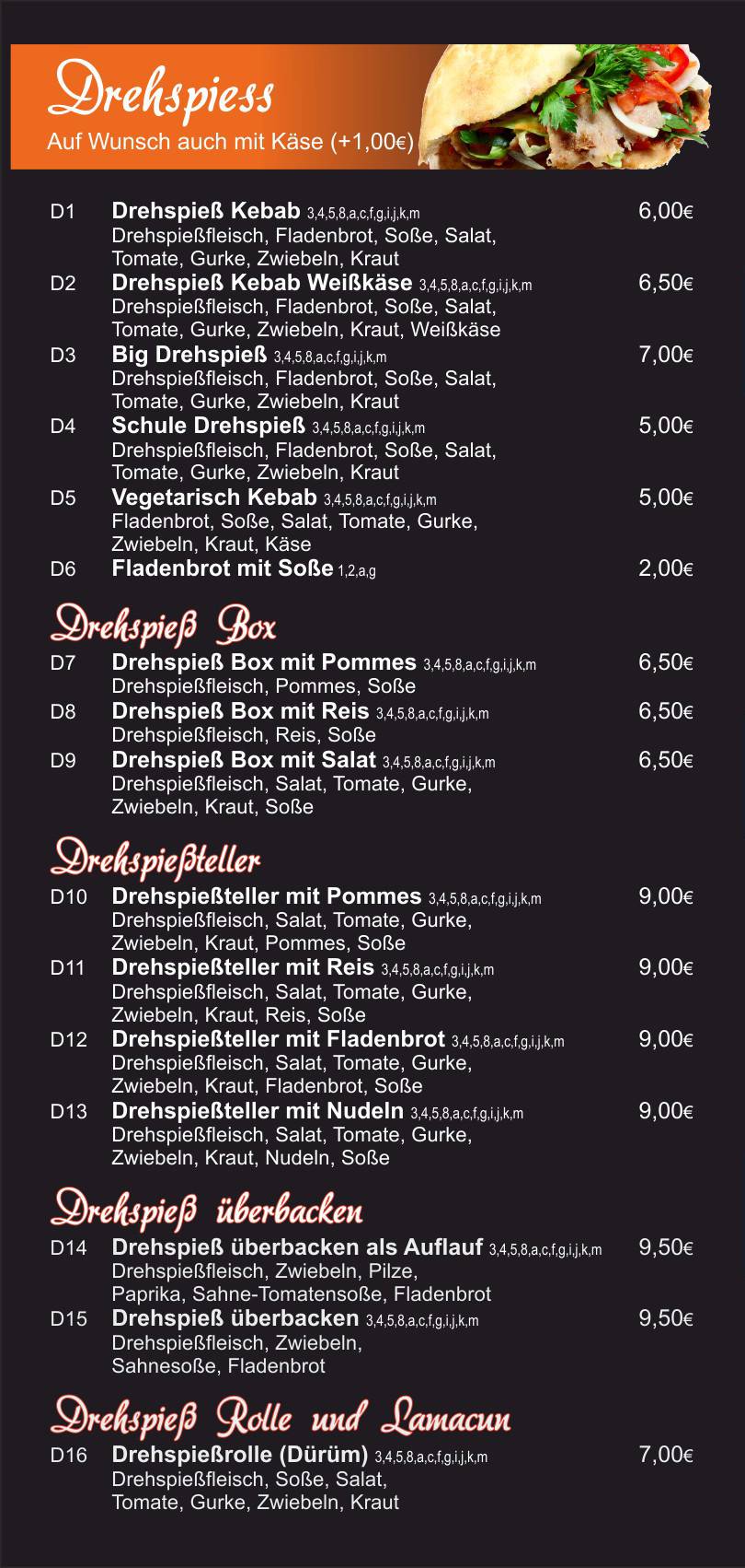 Speisekarte von RoyalStar Döner Kebab pub Bar Herbsleben