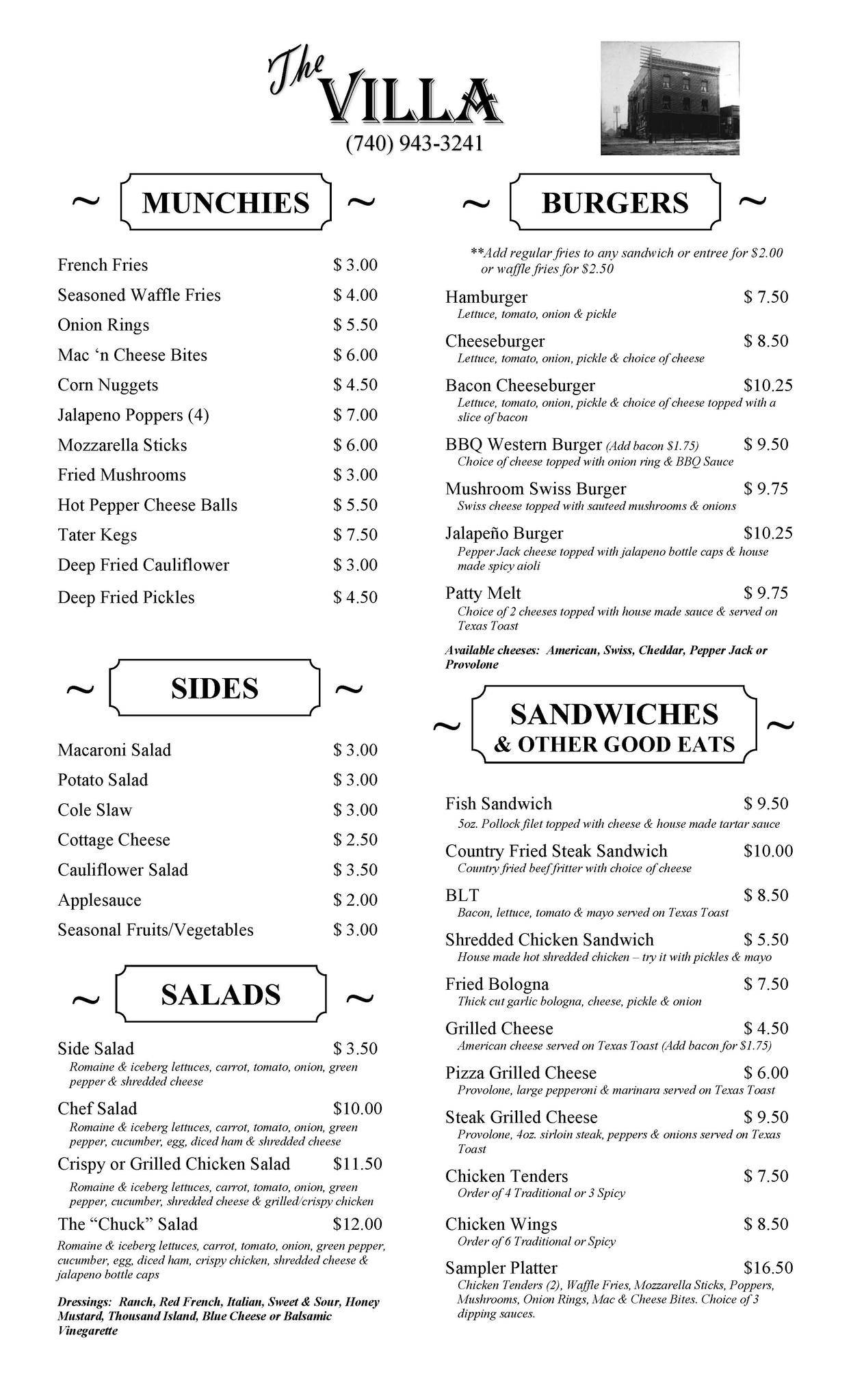 Menu At Villa Pub And Bar Richwood