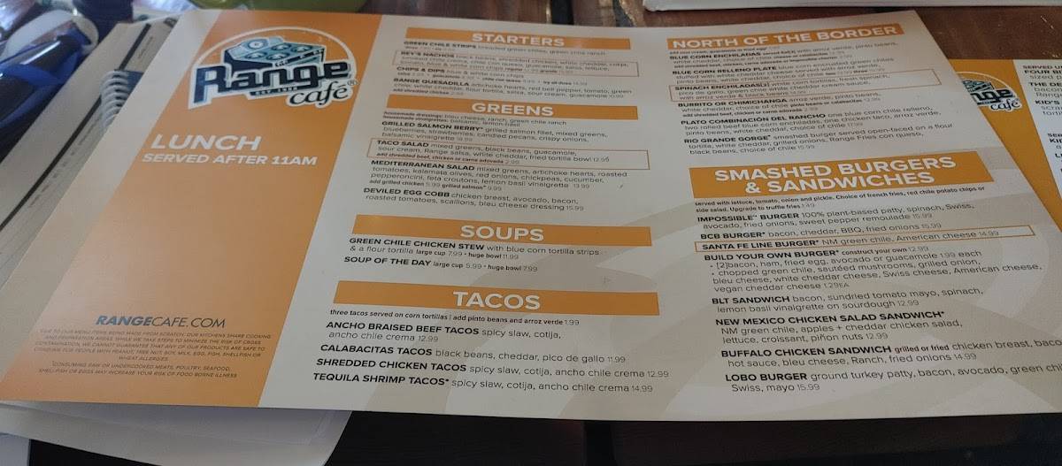 Menu at Range Cafe Los Lunas, Los Lunas