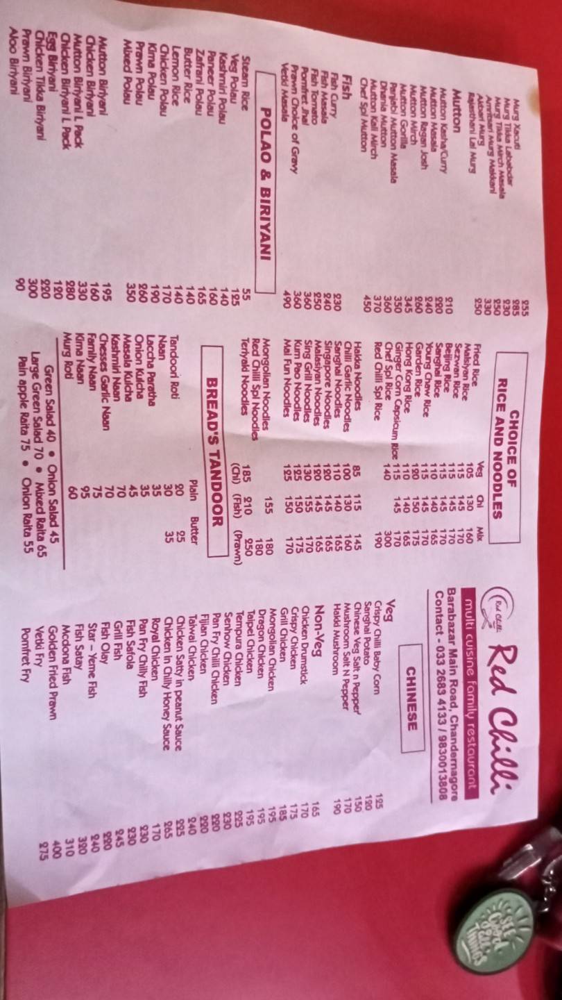 Menu at Red Chilli Chandannagar, Chandannagar