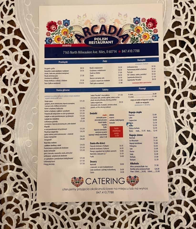 Menu at Arcadia Polish Restaurant, Niles, N Milwaukee Ave