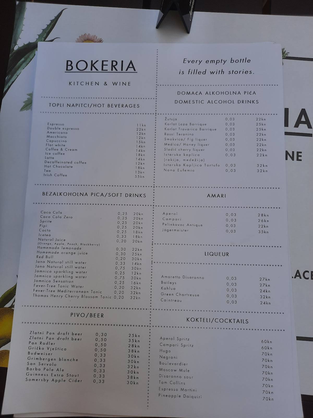 Menu at Bokeria Kitchen & Wine restaurant, Split