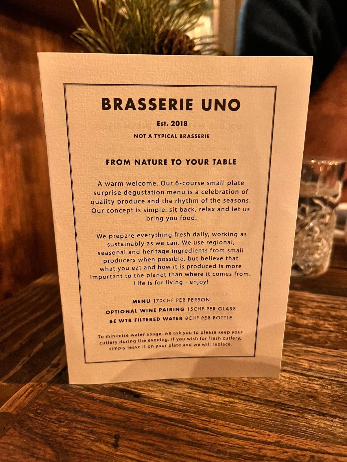 Speisekarte von Brasserie Uno, Zermatt