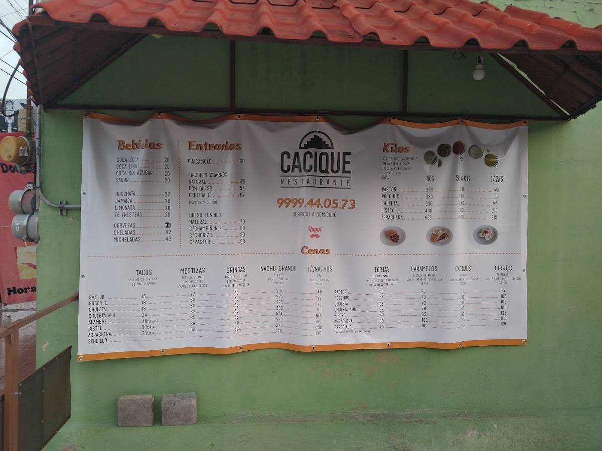 Carta del restaurante Cacique, Merida, Prolongación Paseo del Montejo 34