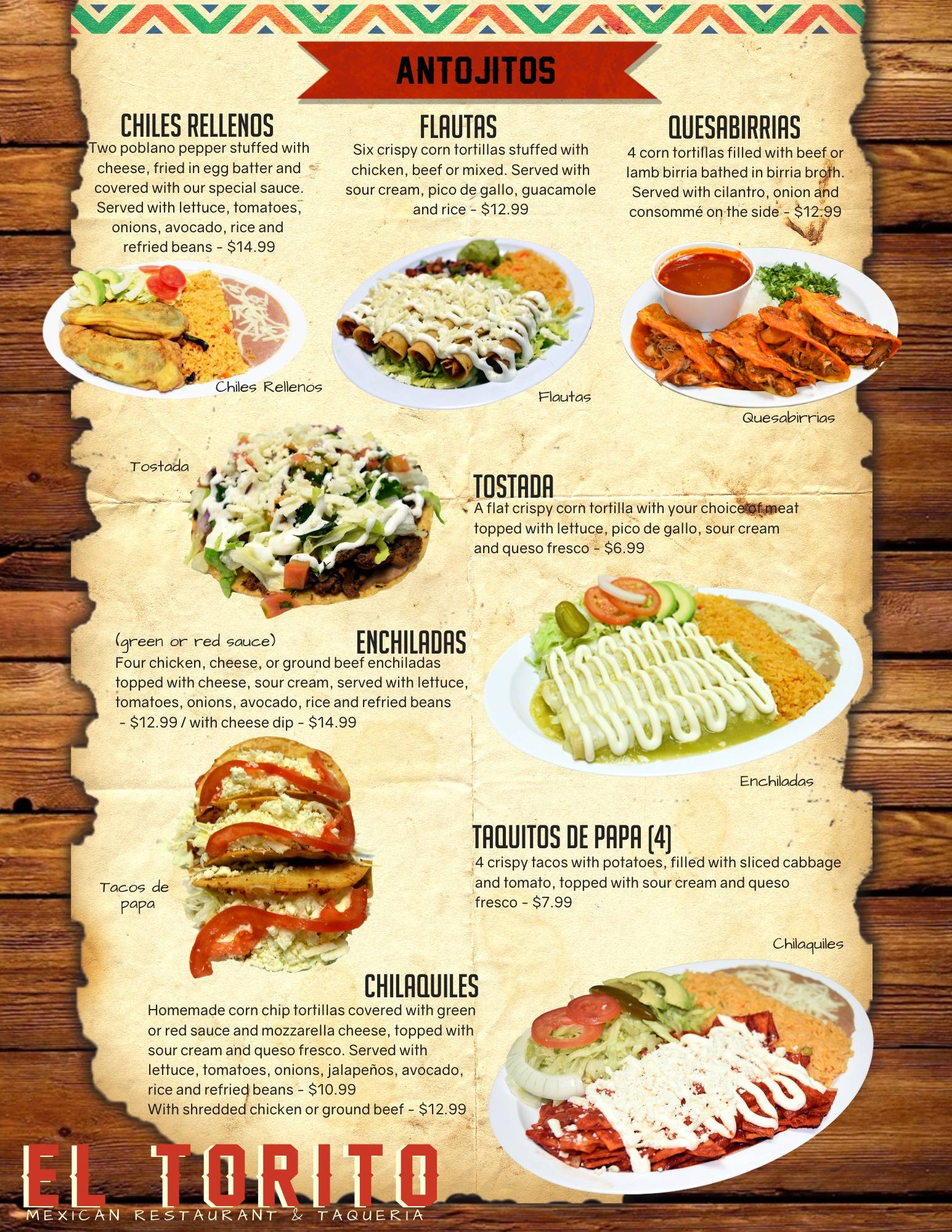 Menu at El Torito Topeka restaurant, Topeka, NW Topeka Blvd