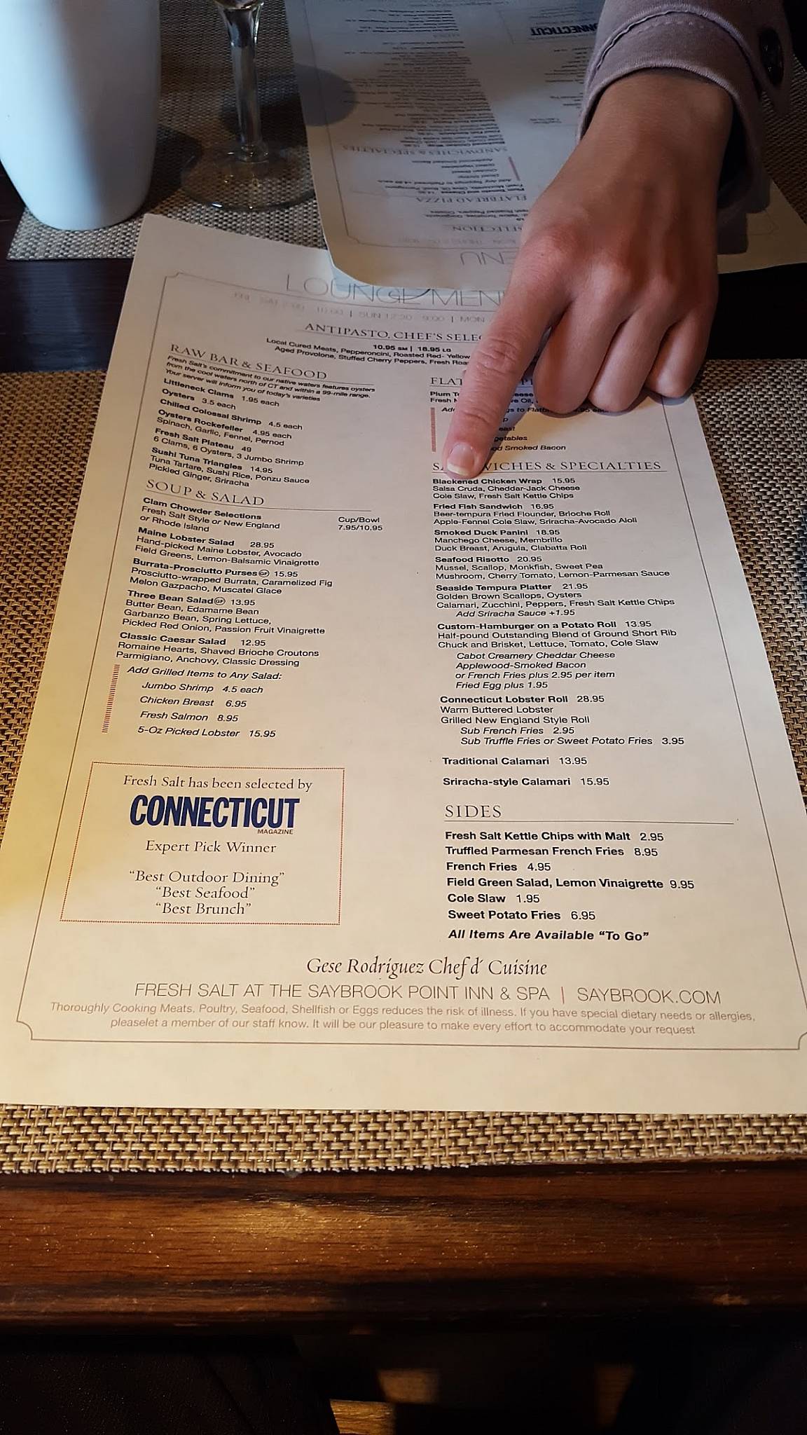 Menu at Fresh Salt restaurant, Old Saybrook