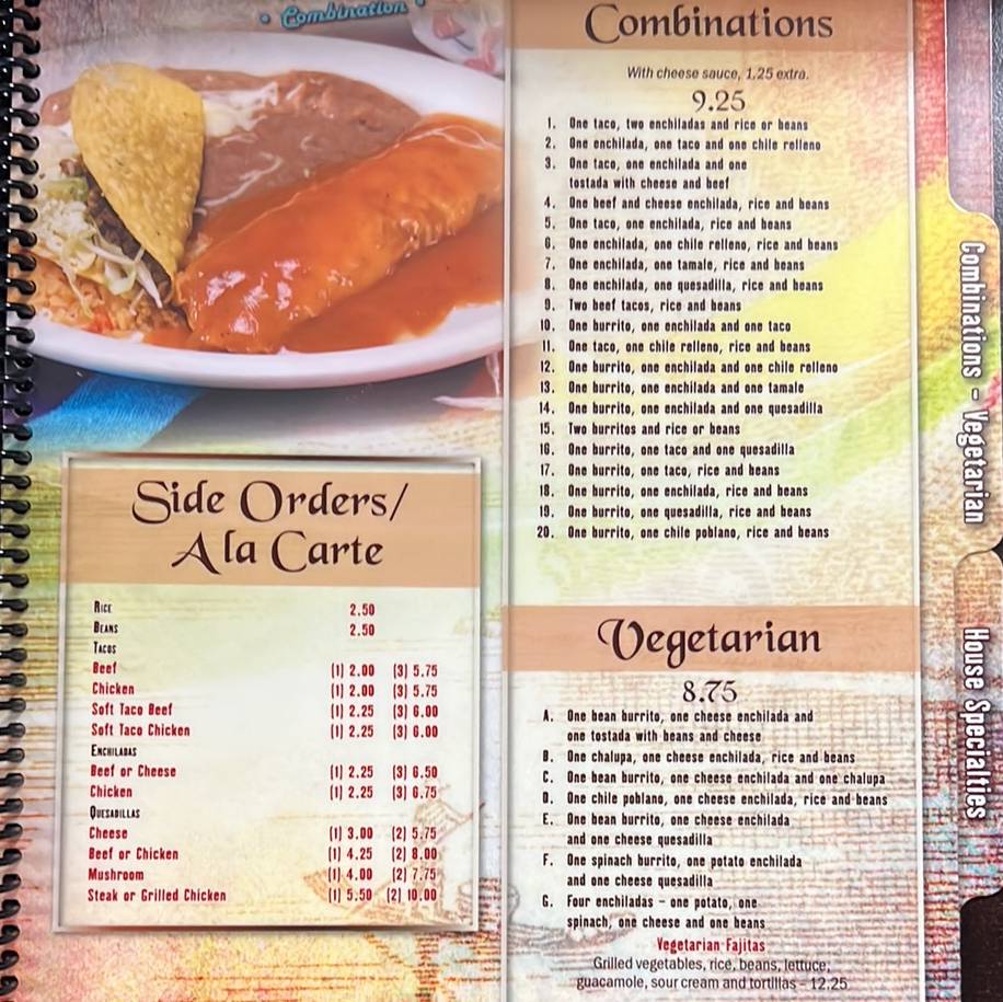 Menu at Gran Rio Mexican Restaurant, Hannibal