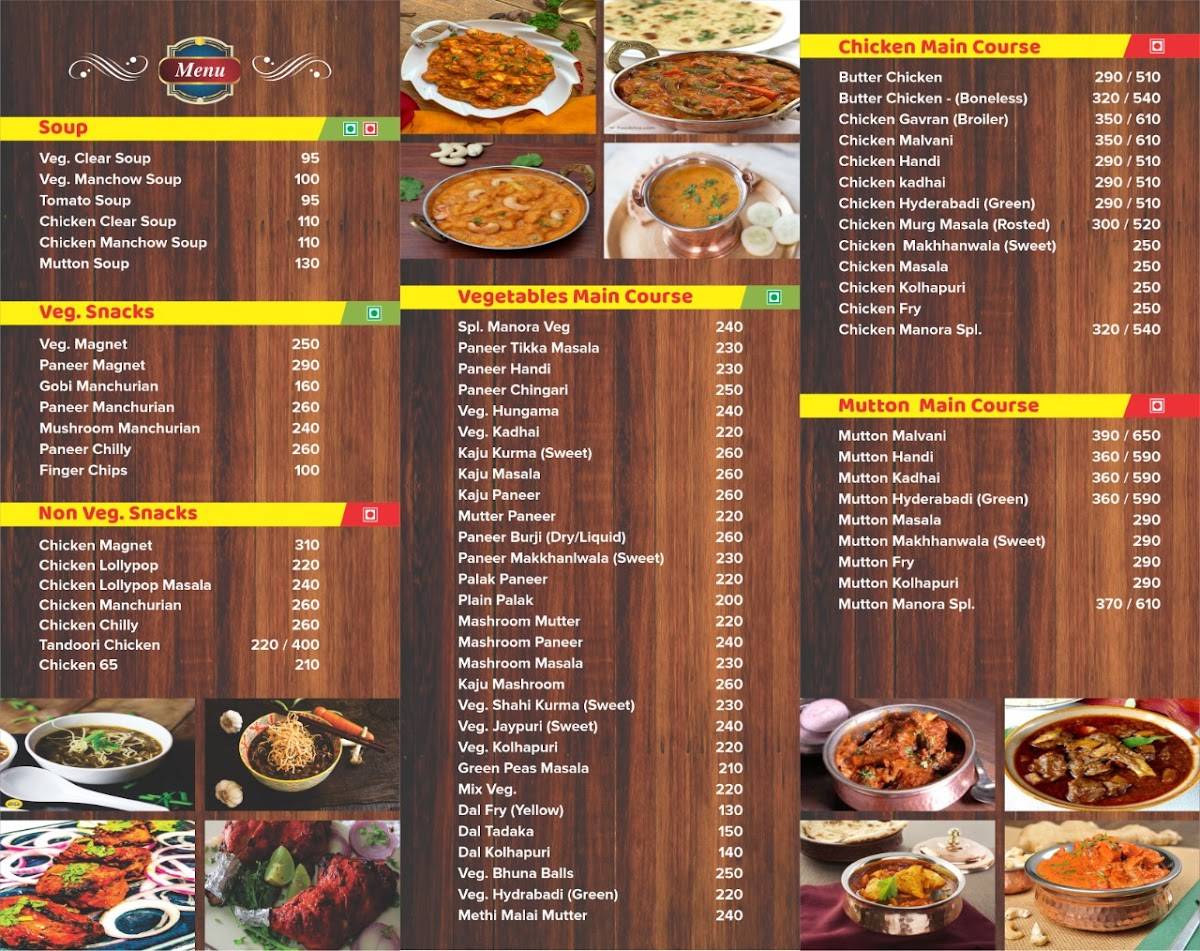 Menu at Hotel Manora, Kolhapur