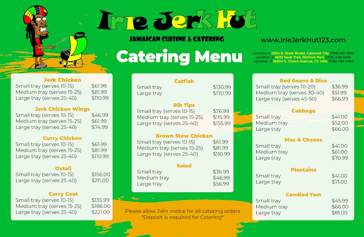 Menu at Irie Jerk Hut 3 restaurant, Country Club Hills