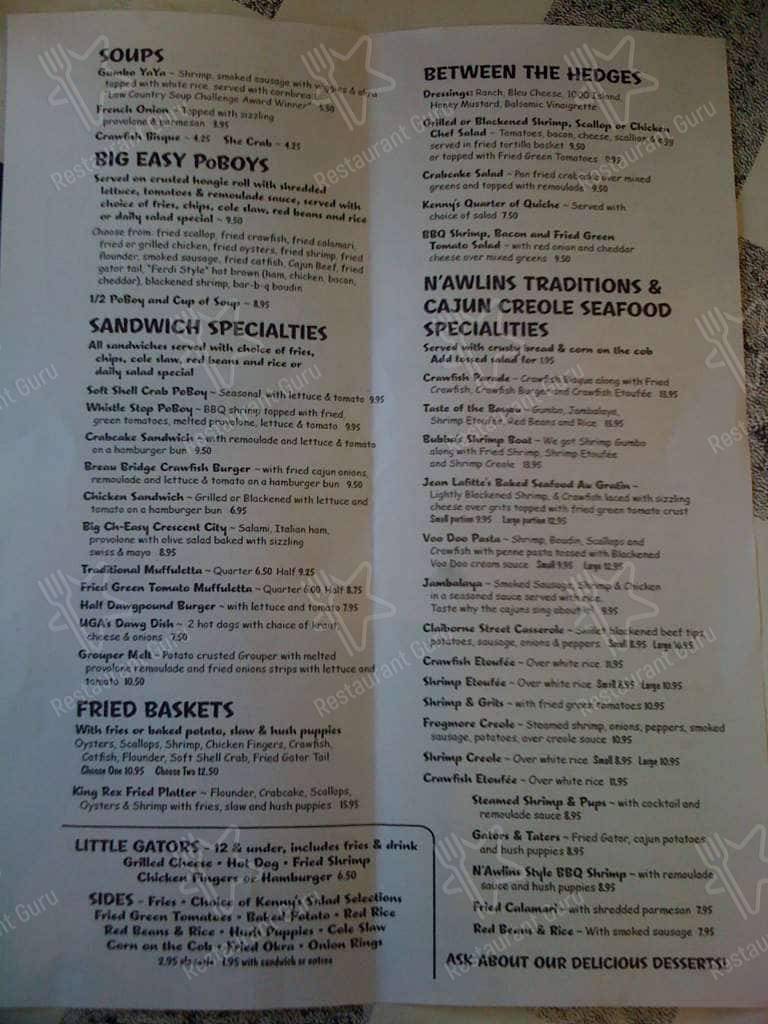 Menu At Kenny B's French Quarter Cafe, Hilton Head Island