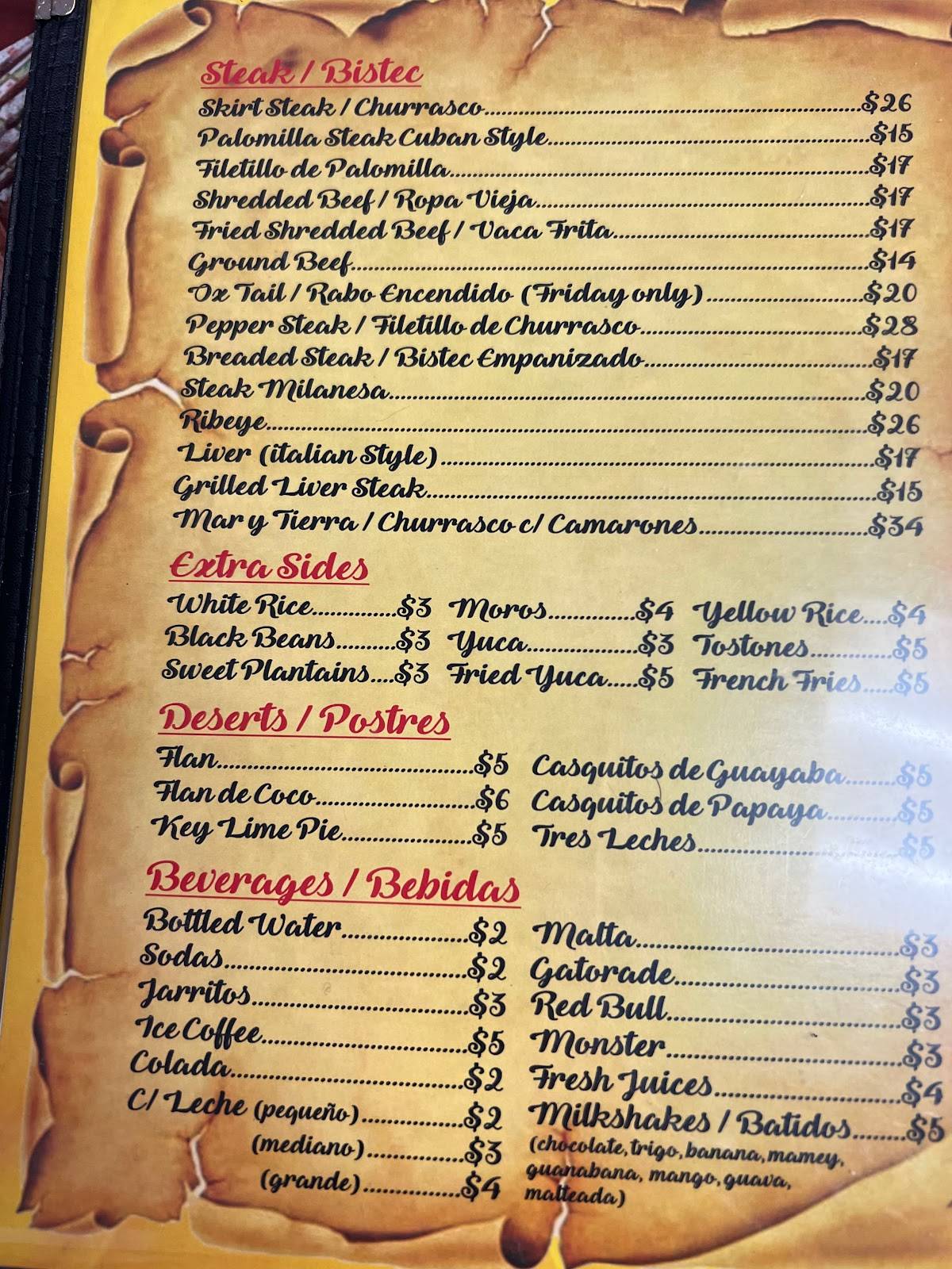 Menu at La Niña Restaurant, Marathon, Overseas Hwy