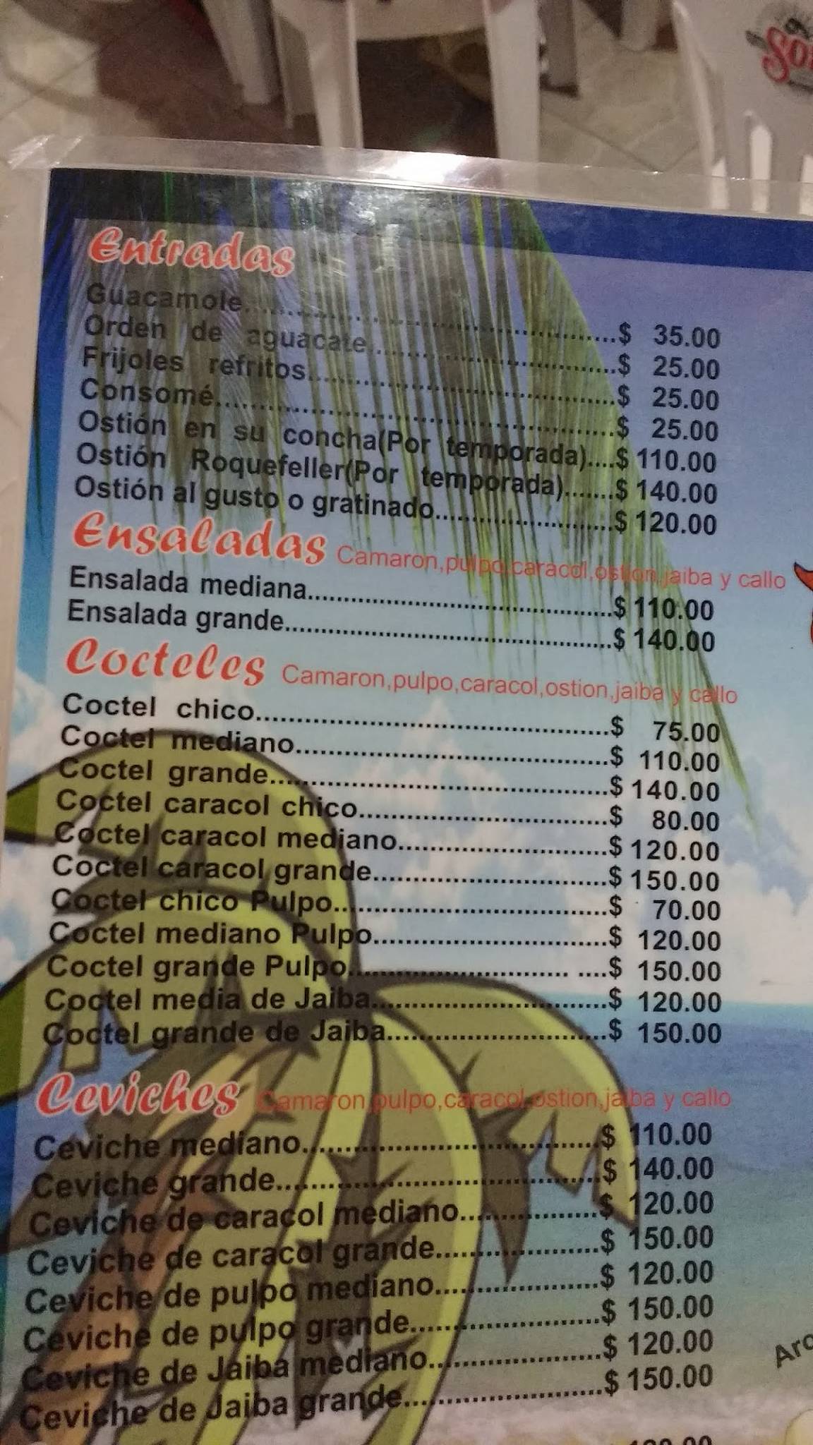 Carta Del Restaurante La Palapa Del Jarocho Cancún 