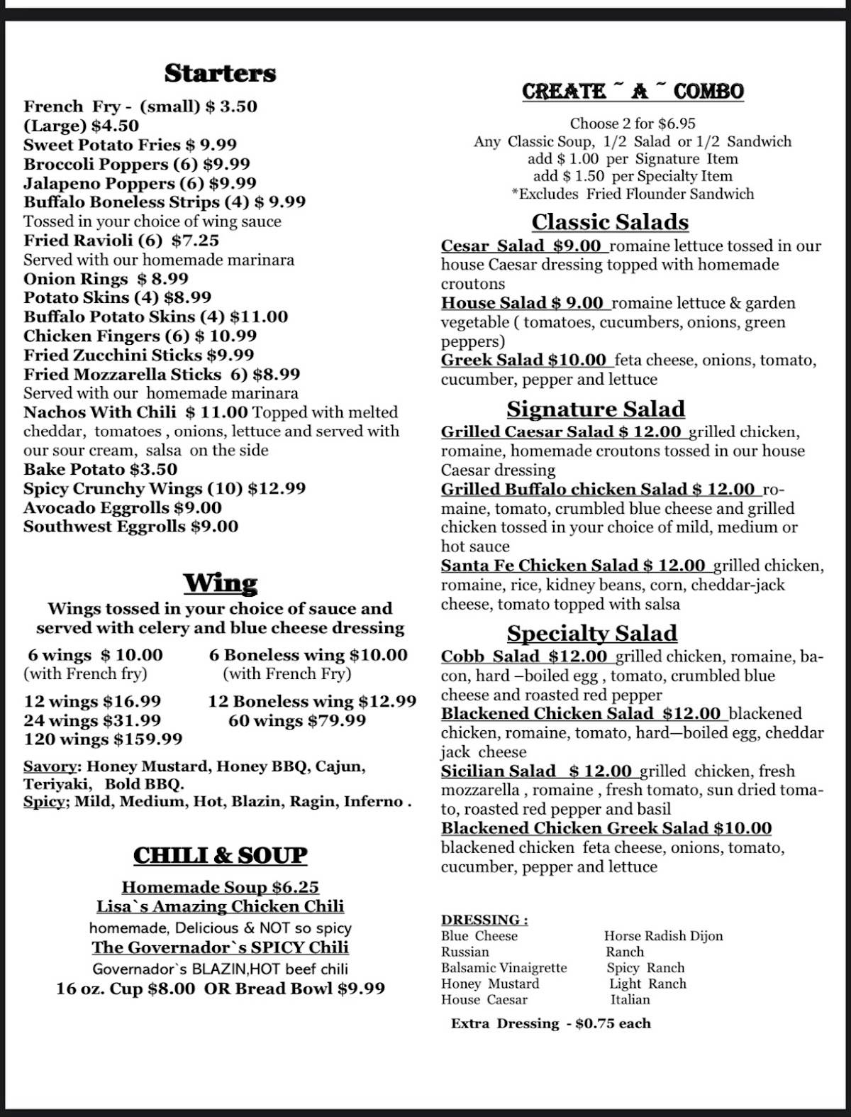 Menu at Lisa's Buffalo Grille restaurant, Greenlawn