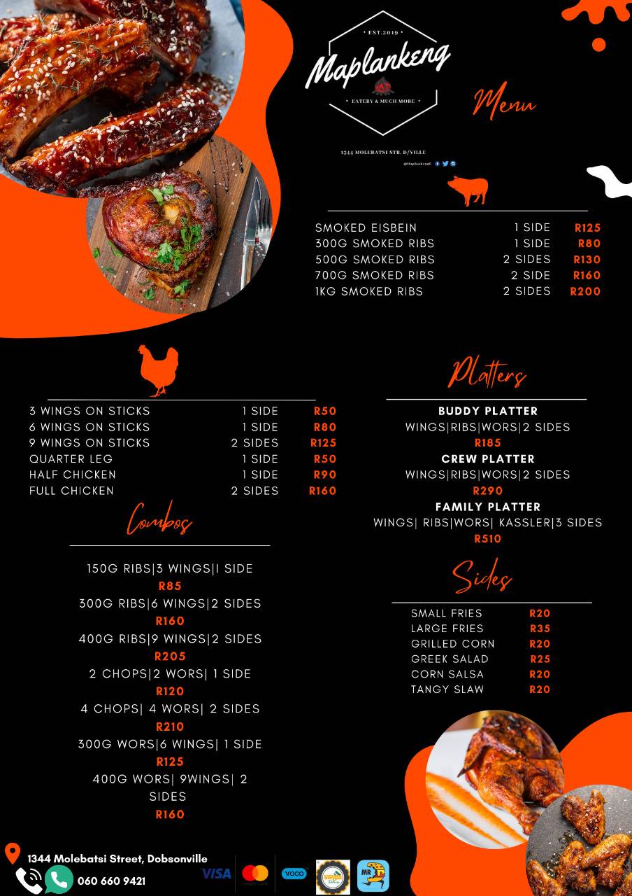 Menu at Maplankeng Eatery restaurant, Johannesburg South