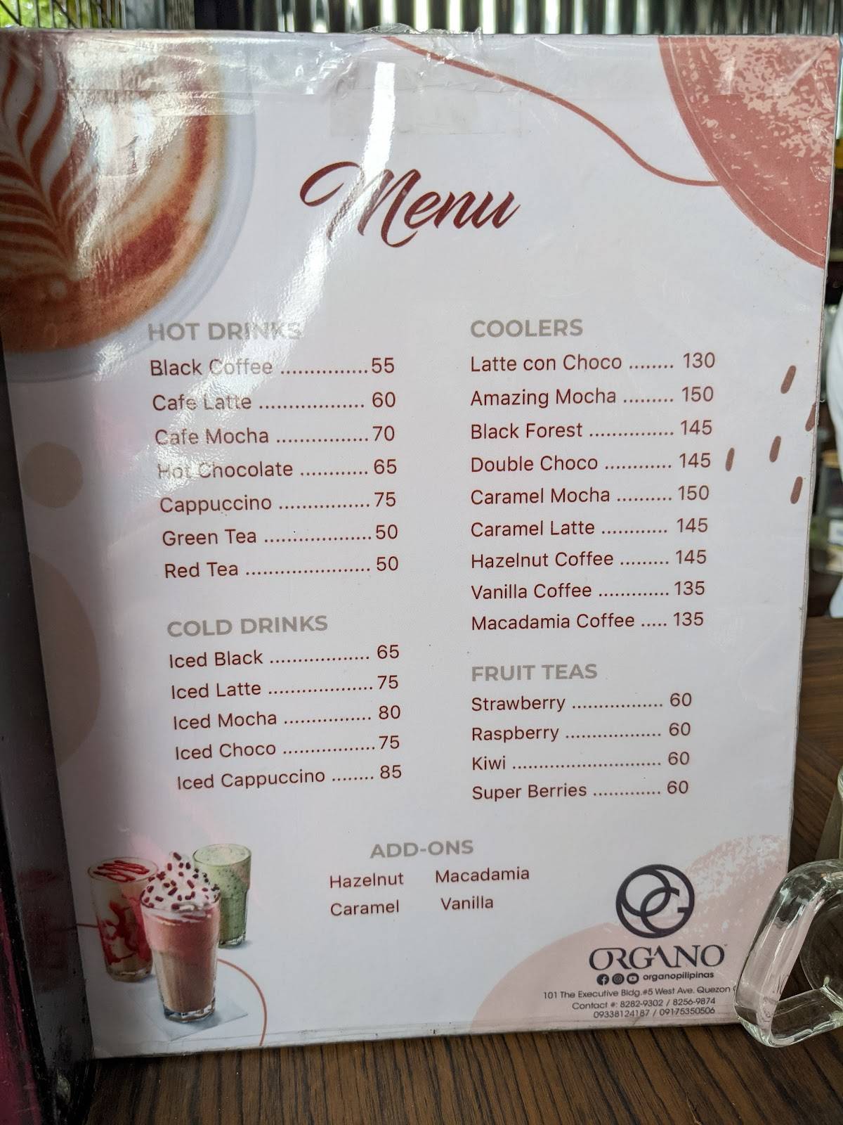 Menu at Organic Cafe, Muntinlupa