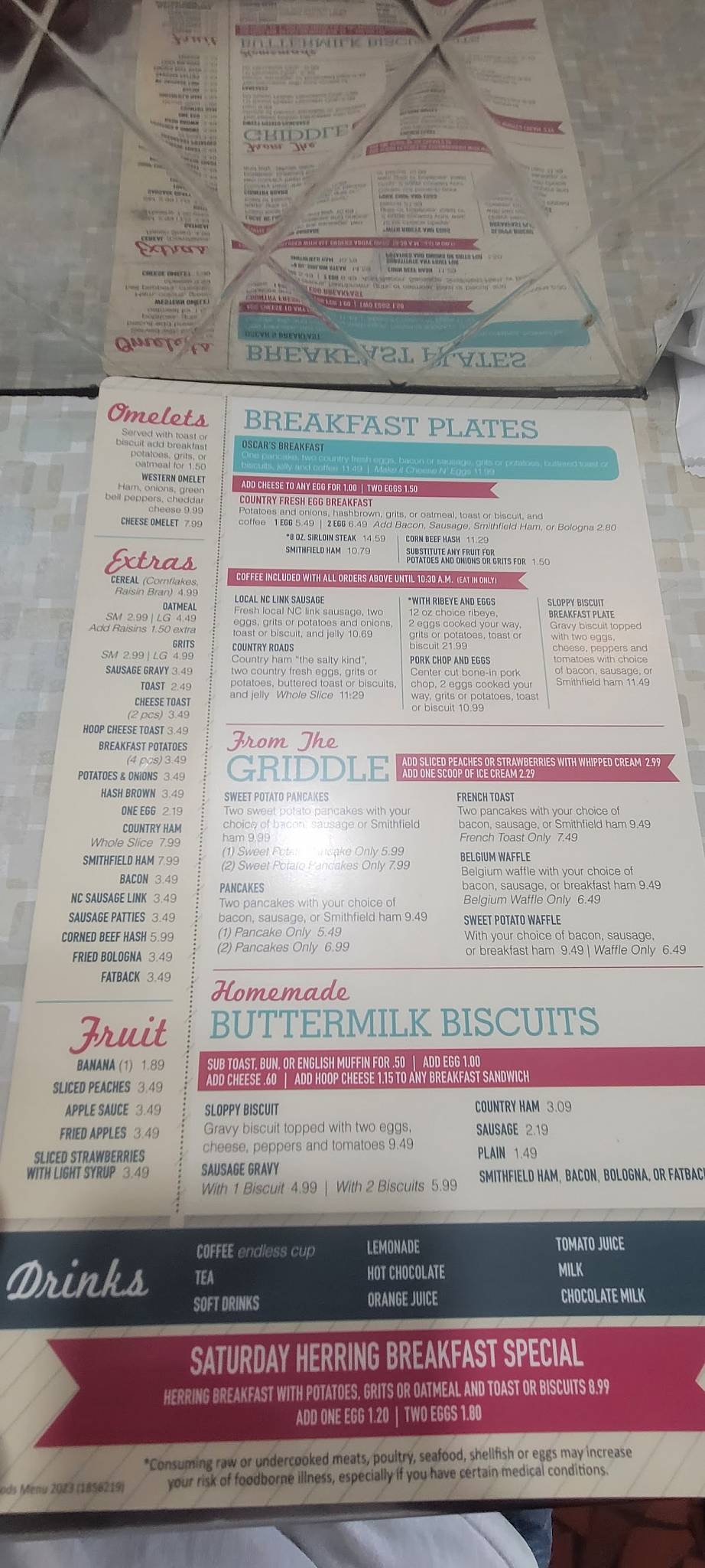 Menu at Oscar's Restaurant, Roanoke Rapids