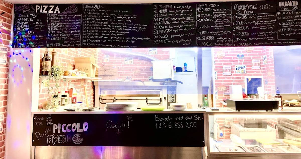 Menu at Piccolo Pizza restaurant, Stockholm