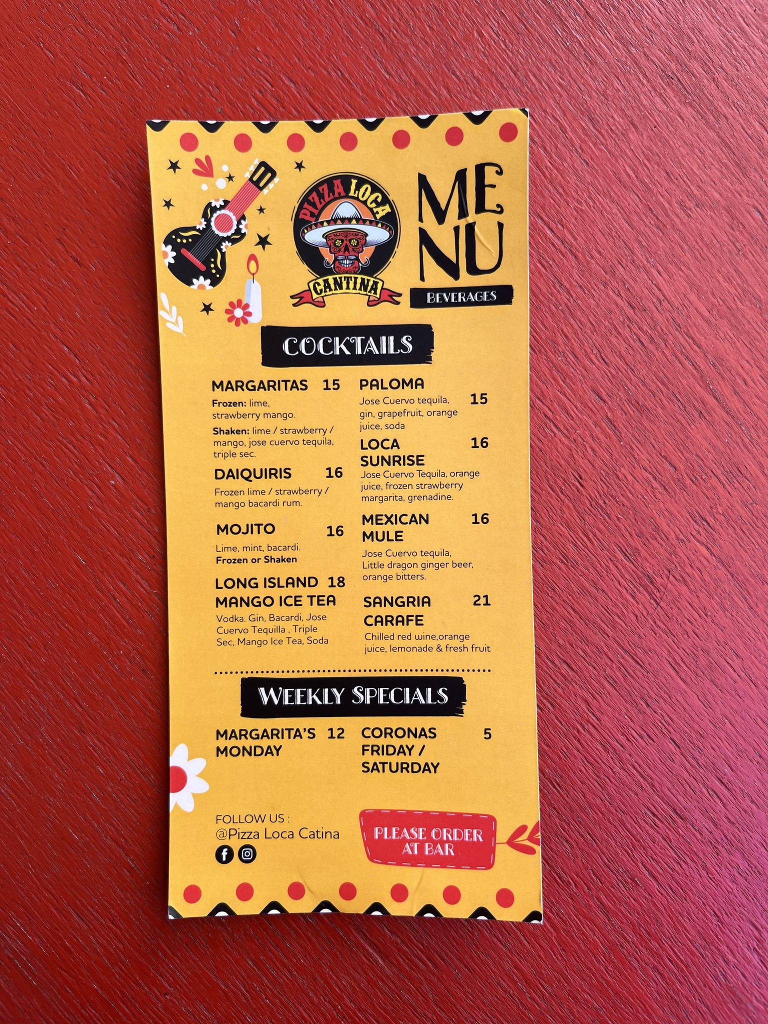 Menu at Pizza Loca Cantina restaurant, Woree