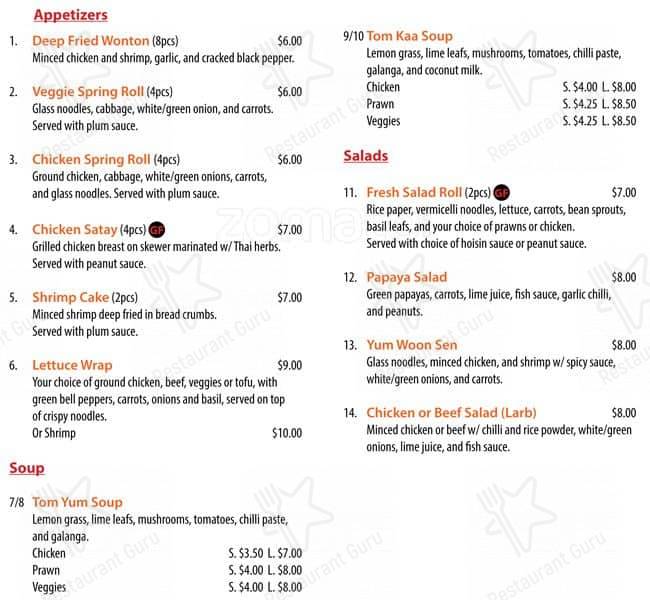 Smile Thai Cuisine menu