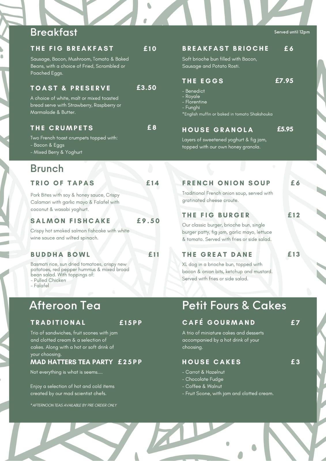 Menu at The Fig Kitchen and Deli restaurant, Malvern