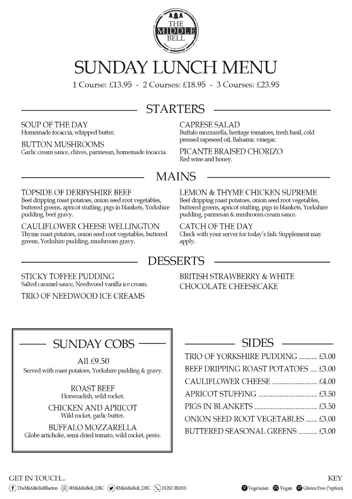 Menu at The Middle Bell restaurant, BartonunderNeedwood, 33 Main St