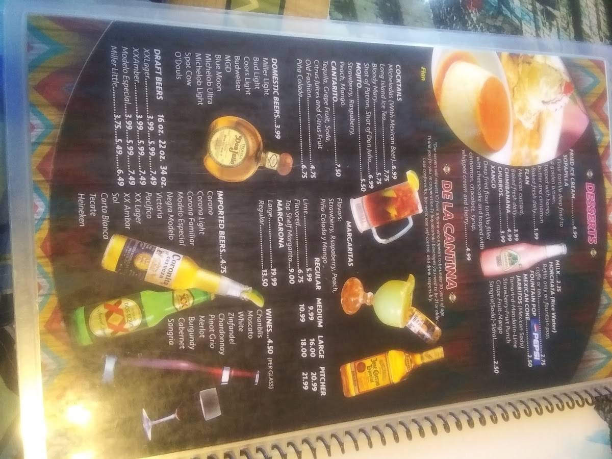Menu at Tulum restaurant, Plover