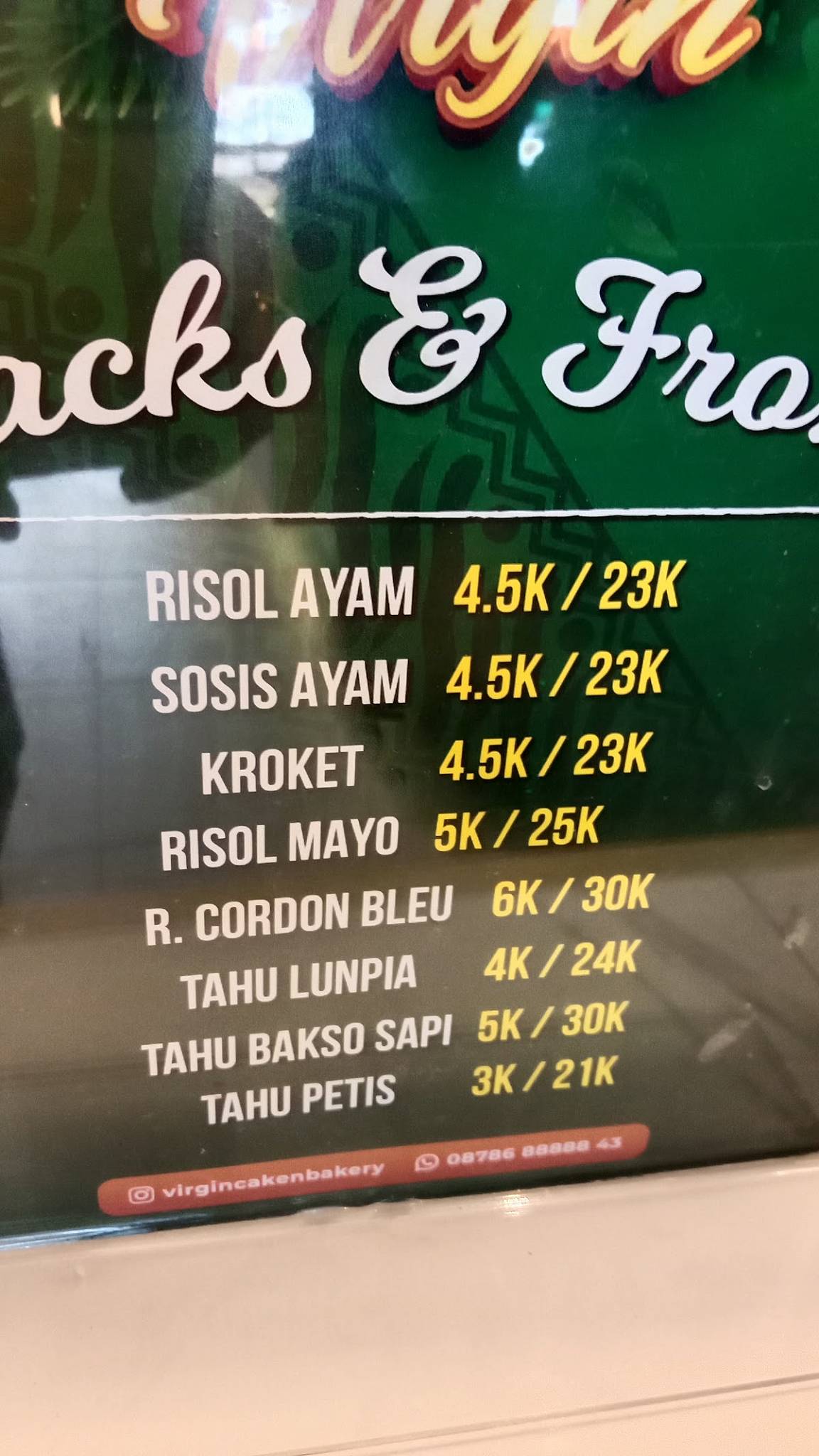 Menu at Virgin Bakery Factory Majapahit, Semarang