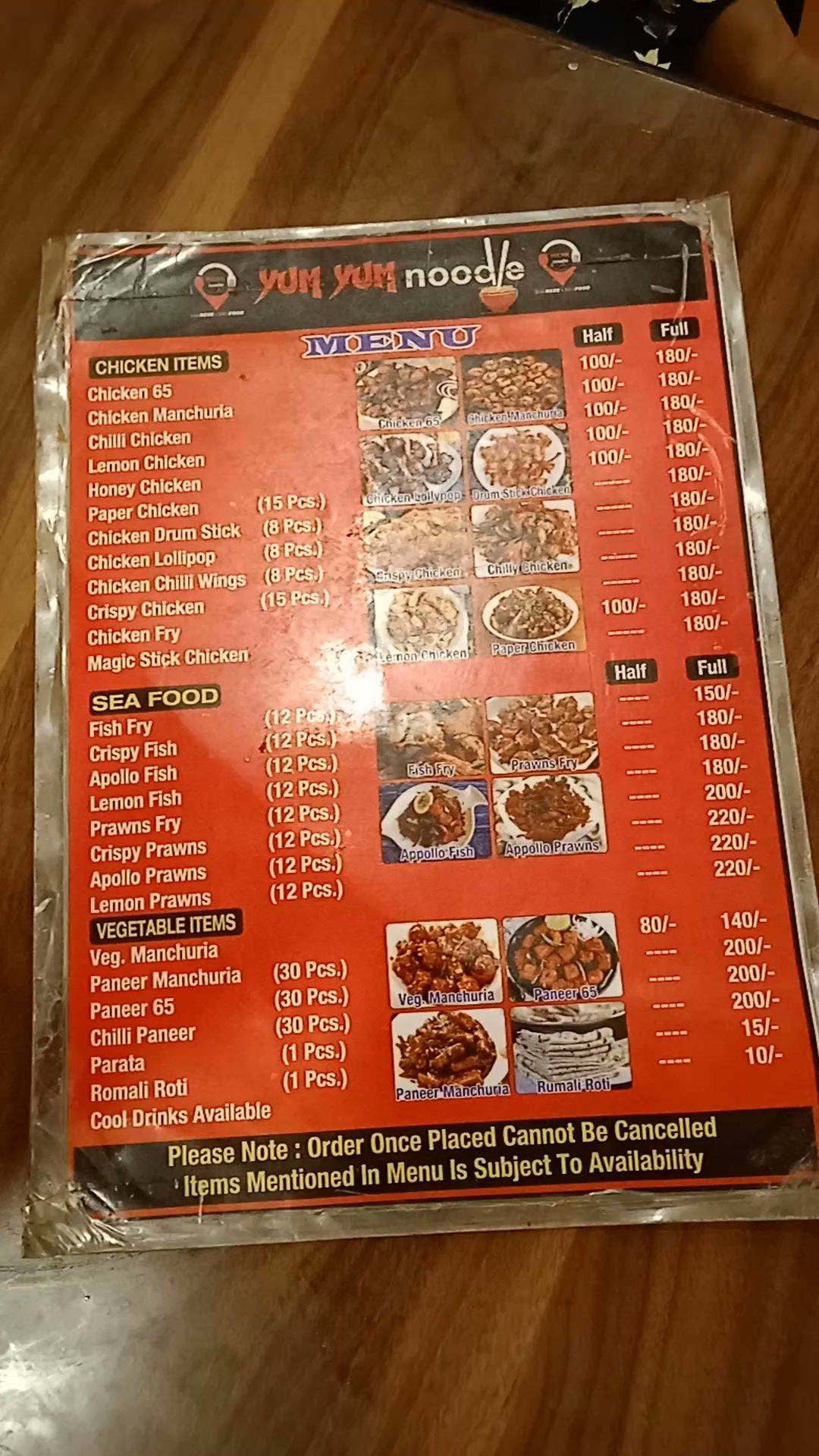 Menu at YUM YUM noodle, Hyderabad