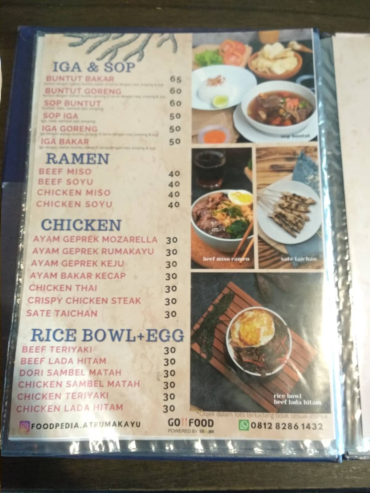 Menu at Rumah Kayu restaurant, Cilegon