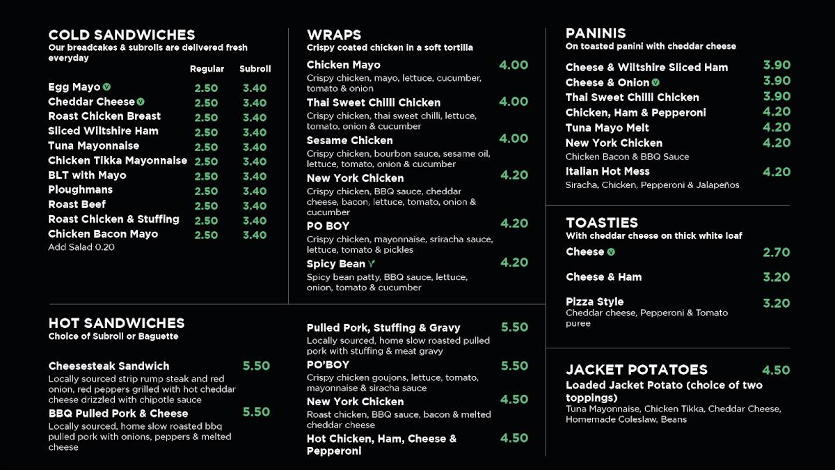 Menu At Subz Cafe South Elmsall